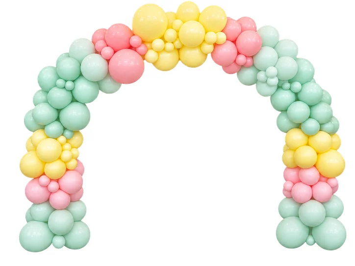 Organic balloon arch in mint, pink and yellow