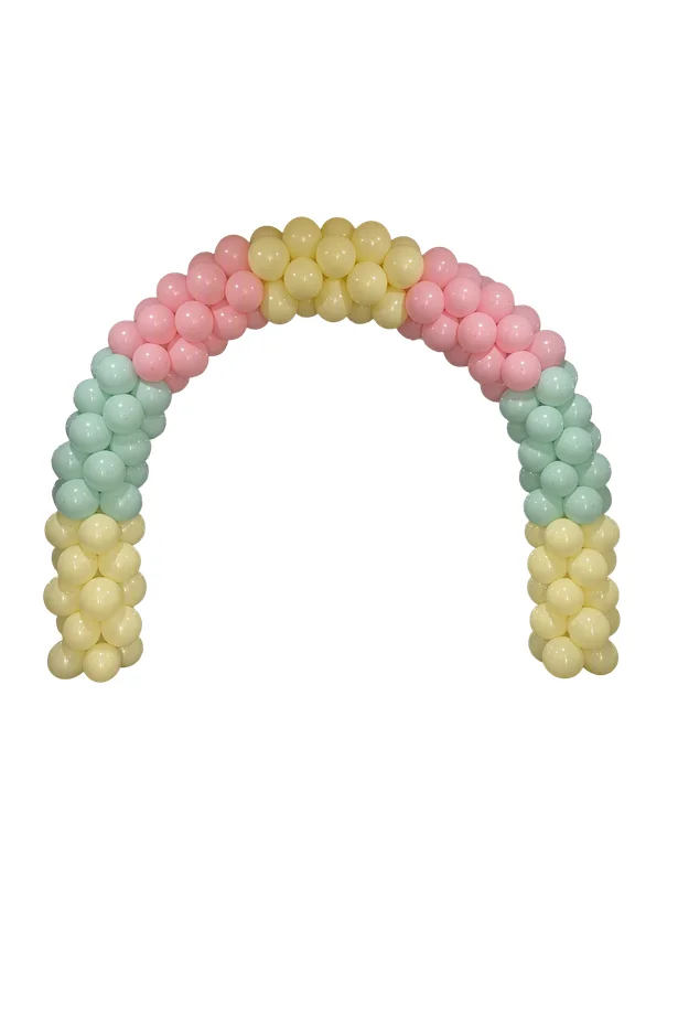 Structured balloon arch in mint, pink and yellow