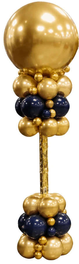 Gold and navy balloon column with a gold topper and tassel