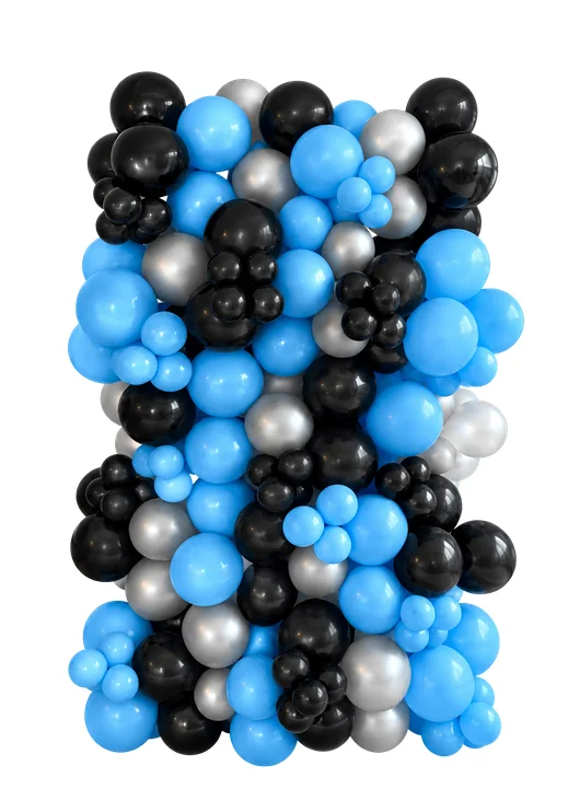 Mini balloon wall in blue, black and silver